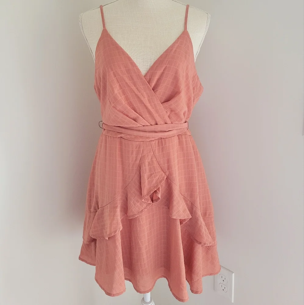 Peach Ruffled Mini Dress - Picture 1 of 8